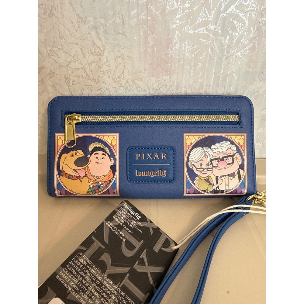Loungefly Disney Pixar Up Stained Glass Tech Wallet Blue Wristlet New